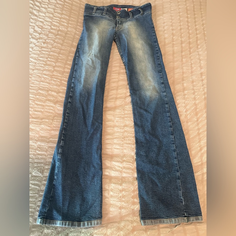 bebe Blue Washed Flare Jeans